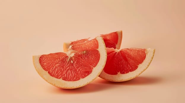 Slices of fresh grapefruit on a pastel background, healthy eating concept.