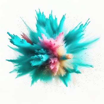 Pastel cyan coloured dust exploding in the air. Abstract background.Wallpaper.Dust splash abstract