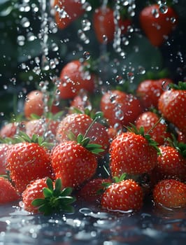 Strawberries, a staple fruit in cuisine, are natural foods that are being refreshed with water. This seedless fruit is a delicious ingredient in many dishes