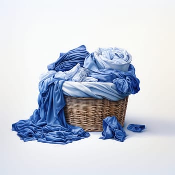 Laundry basket with blue sheets isolate background. Generative AI.