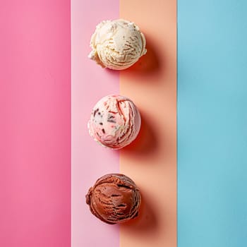 Scoops of ice cream on a colorful background