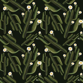 Blooming saguaro cactus. Seamless watercolor pattern for wrapping paper, wallpaper and textiles