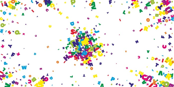 Scattered letters of latin alphabet. Colorful childish floating characters of English language. Foreign languages study concept. Back to school banner .