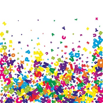 Concept of school background. Colorful childish falling letters of English language. Foreign languages study concept. Back to school banner .