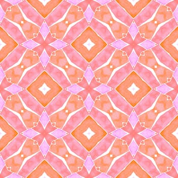 Textile ready unique print, swimwear fabric, wallpaper, wrapping. Orange interesting boho chic summer design. Medallion seamless pattern. Watercolor medallion seamless border.