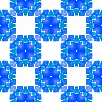 Hand painted tiled watercolor border. Blue modern boho chic summer design. Tiled watercolor background. Textile ready awesome print, swimwear fabric, wallpaper, wrapping.