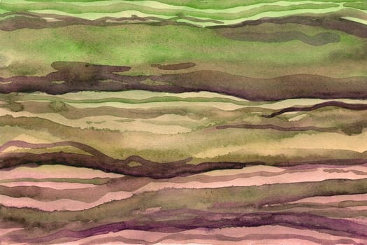Striped green brown gradient watercolor background