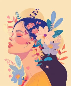 Woman adorned with flowers in a whimsical display of natural beauty and artistry'