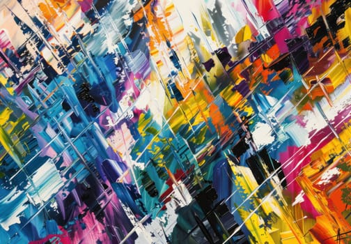 Vibrant abstract composition featuring a playful mix of colors and lines, evoking a sense of energy and movement