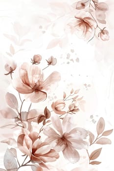 Elegant, vertical watercolor background featuring beige blossoms delicately painted, providing gentle and airy feel, perfect for weddings or artistic displays with ample copy space. Generative AI