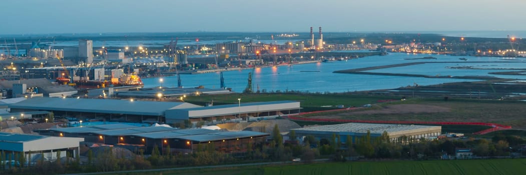 Industrial and port area of Ravenna ,chemical and petrochemical pole,thermoelectric,metallurgical plants and hydrocarbon refinery and liquefied natural gas tanks at night