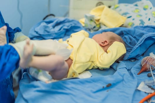 A nurse caring for a newborn baby in a hospital setting. The nurse provides gentle and attentive care, ensuring the baby's comfort and well-being.