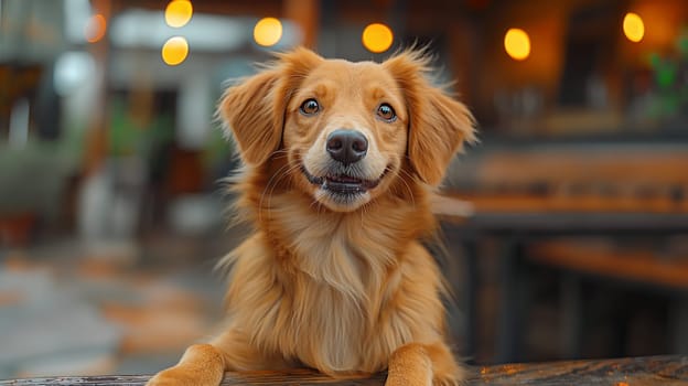 Cute golden fluffy dog with a happy smile and vibrant fur outdoors