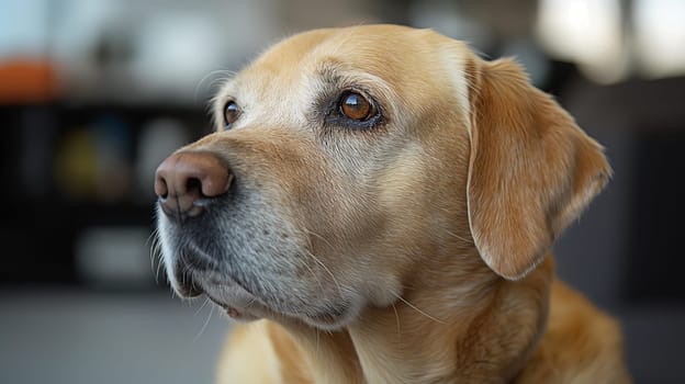 Domestic Labrador dog with beautiful fur and expressive eyes in an adorable sitting pose