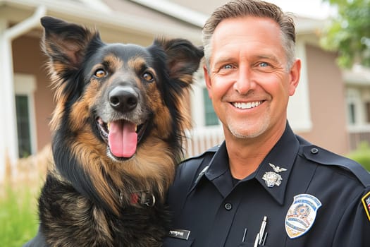 Police officer in uniform with canine companion showcasing loyalty and service in a portrait