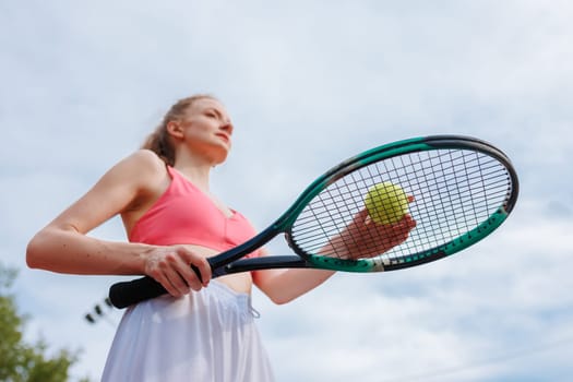 girl playing tennis on the court, tennis training, tennis tournament, happy tennis player