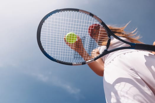 young woman playing tennis on the tennis court, olympic sport, outdoor activity concept