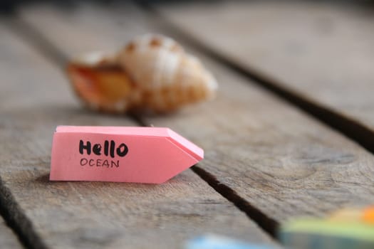 Hello ocean greeting text. Beach Creative concept.