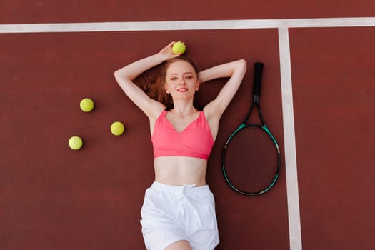 girl playing tennis on the court, tennis training, tennis tournament, happy tennis player