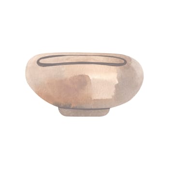 A laconic interior ceramic flower pot made of white baked clay or concrete for a rustic or wabi-sabi interior. Home stuff. Isolated watercolor illustration on white background. Clipart