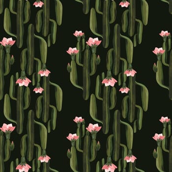 Cacti. Seamless watercolor pattern for wrapping paper, wallpaper and textiles