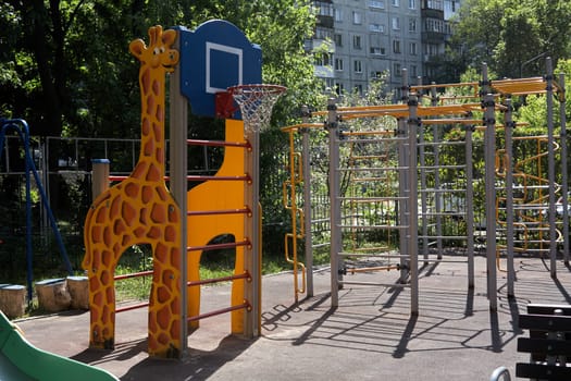 A children s playground with climbing ladders without children on a nice sunny day