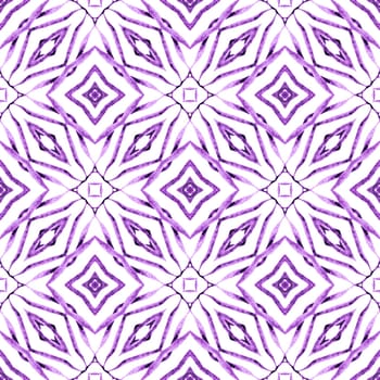 Ethnic hand painted pattern. Purple beautiful boho chic summer design. Textile ready immaculate print, swimwear fabric, wallpaper, wrapping. Watercolor summer ethnic border pattern.