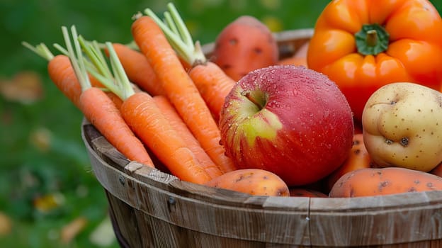 A wooden box with vegetables in close-up. Harvesting. High quality