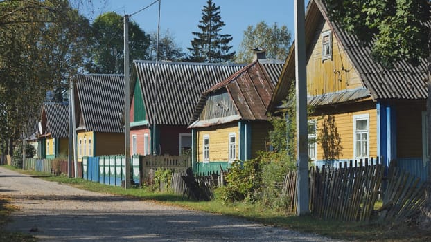 A village street with houses in Eastern Europe