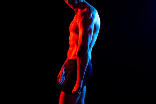 Fitness, man and back of body builder in closeup with strong muscle from training and workout. Health, male person or topless athlete in studio for exercise and weight loss with black background