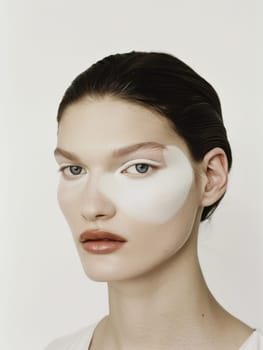 Beauty unleashed captivating woman with white makeup, eyes closed, in a mesmerizing portrait