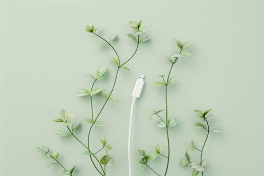 Refreshing travel vibes lush plant with white cord and green leaves on background of nature