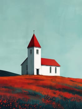 Church in a field of red poppies serene beauty amidst nature's splendor