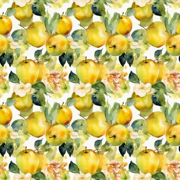 Seamless abstract watercolor pattern with yellow apples on a white background. Pattern for fabric, wrapping paper. Generative AI
