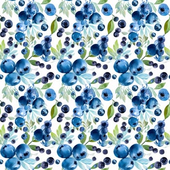 Seamless abstract watercolor pattern with blackberry and blueberry on a white background. Pattern for fabric, wrapping paper. Generative AI