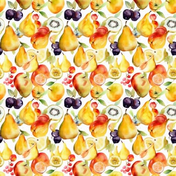 Seamless abstract watercolor pattern with yellow pears on a white background. Pattern for fabric, wrapping paper. Generative AI