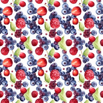 Seamless abstract watercolor pattern with berries on a white background. Pattern for fabric, wrapping paper. Generative AI