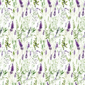 Seamless abstract watercolor pattern with lavender on a white background. Pattern for fabric, wrapping paper. Generative AI