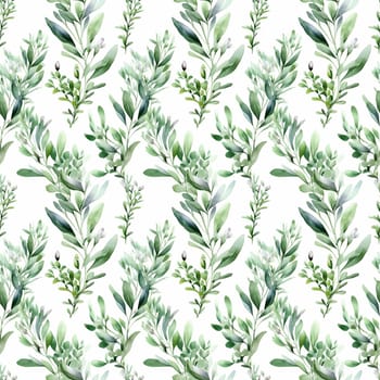 Seamless abstract watercolor pattern with green herbs on a white background. Pattern for fabric, wrapping paper. Generative AI