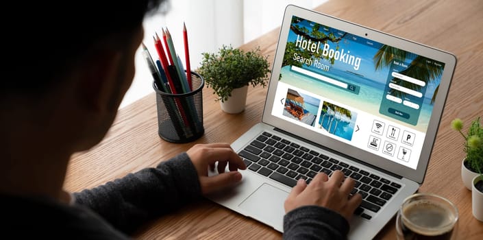 Online hotel accommodation booking website provide modish reservation system . Travel technology concept .