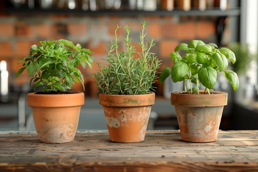 Rustic Kitchen Herb Pots. AI generated.