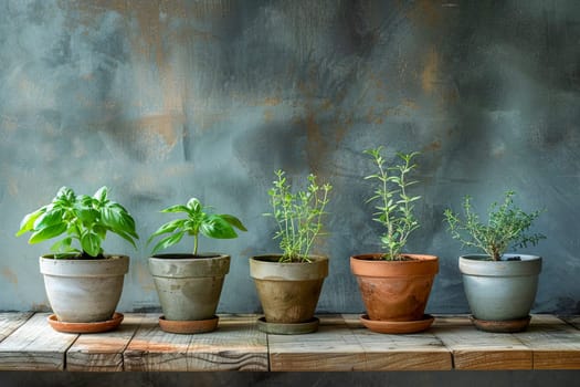 Rustic Kitchen Herb Pots. AI generated.