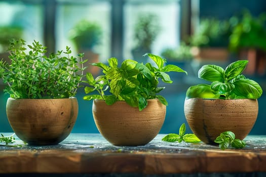 Rustic Kitchen Herb Pots. AI generated.