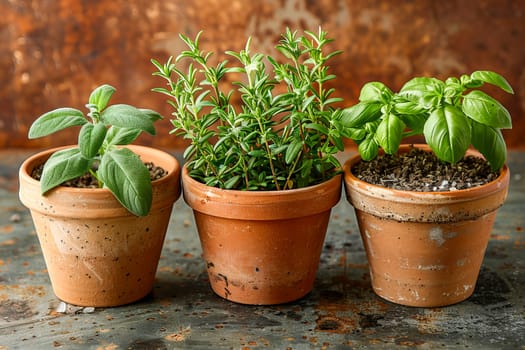 Rustic Kitchen Herb Pots. AI generated.
