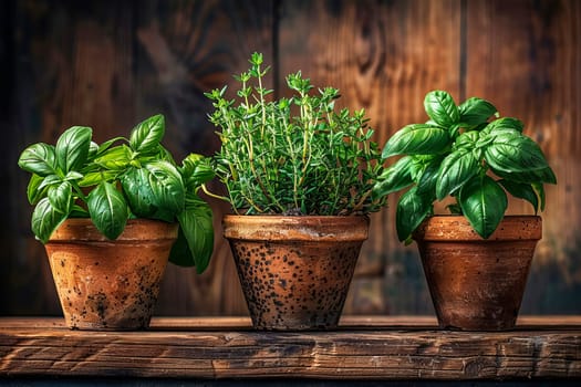 Rustic Kitchen Herb Pots. AI generated.