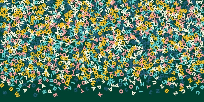 Concept of school background. Colorful childish falling letters of English language. Foreign languages study concept. Back to school banner .