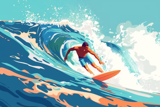 man playing Surfboard on sea background. Vintage tone color style. Generative ai.