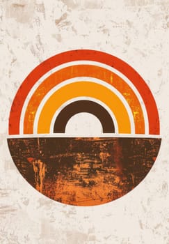 Retro stylish rainbow poster with orange and brown colors for vintage aesthetic art design concept