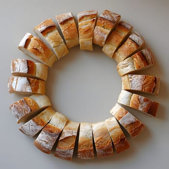 slices of bread are arranged in a circle on a table High quality