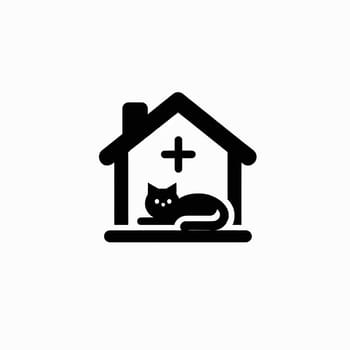 Black and white icon of cat and house. High quality photo. Home is where the cat is.